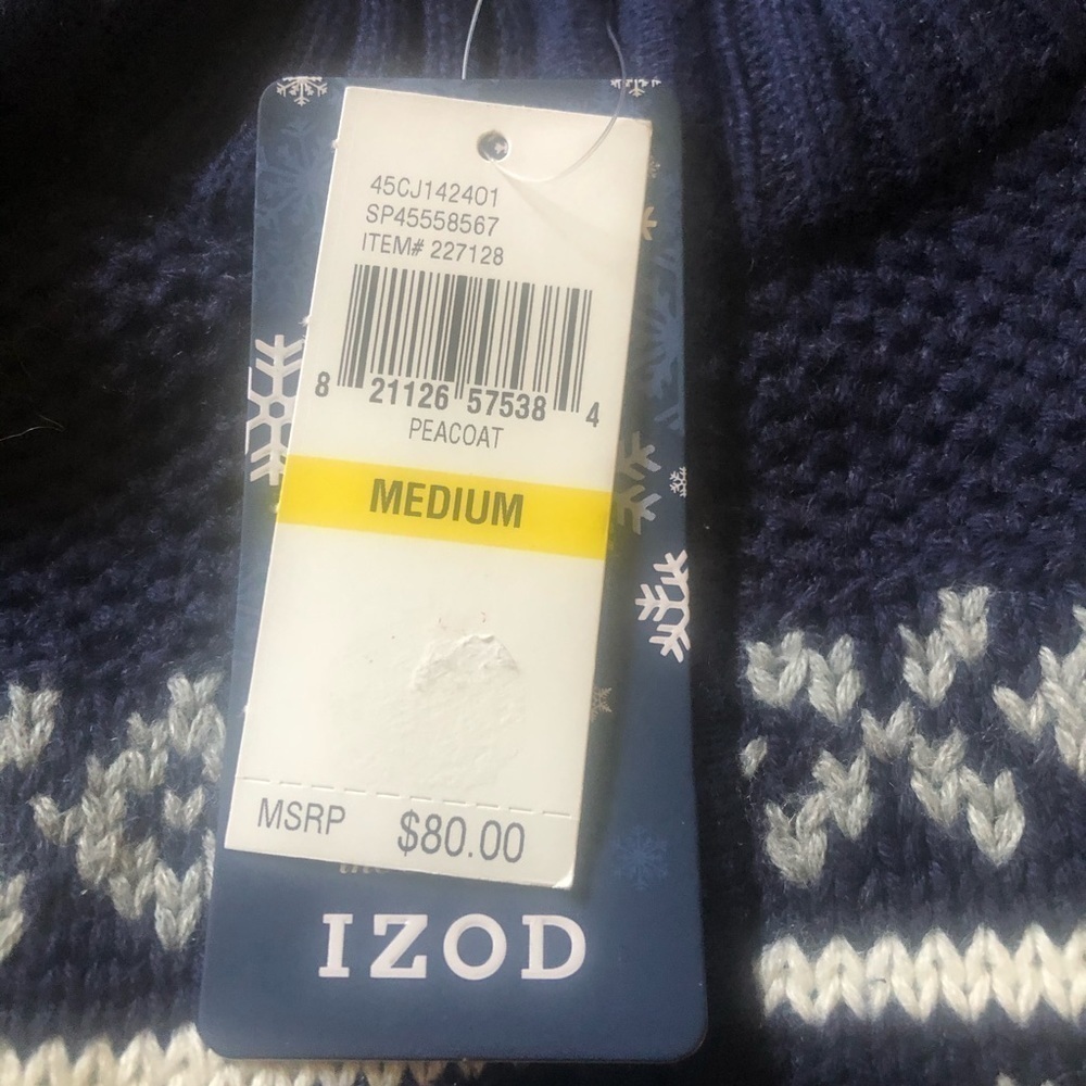 NWT IZOD Peacoat Blue Long Sleeve Fair Isle Quarter-Zip Sweater M - Picture 8 of 9